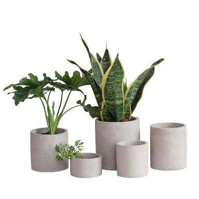 China Modern simple round shape cement green plant pot with drain hole for home decor for sale