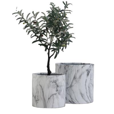 China Simply simple design cylinder shape plant large size marble concrete pot with fiberglass for home decor for sale