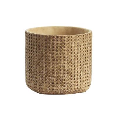 China Simply new arrivals traditional chinese design cement bamboo weaving flower pot for garden decor for sale