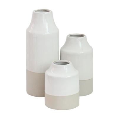 China Simply Nordic Simple Style Clay Ceramic Natural Vase With White Reactive Glaze For Green Plants for sale