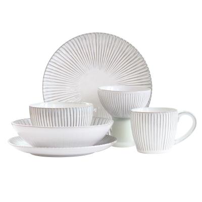 China Modern Design Sustainable White Ceramic Stoneware Dishes Set Dinnerware Set For Home Restaurant Use for sale