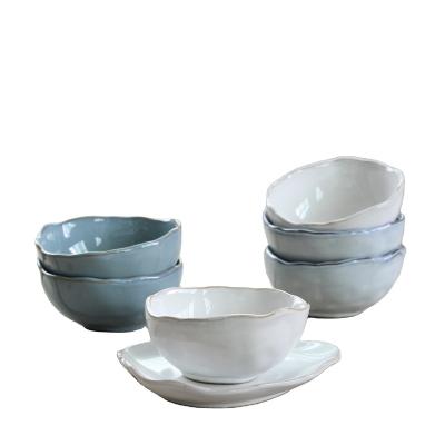 China Irregular Shape Simple Design Sustainable Stoneware Ceramic Bowl With Reactive Glaze For Housewares for sale