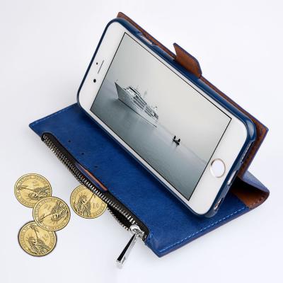 China Magnetic Detachable Wallet Zipper Flip PU Leather Iphone Case With Credit Card Slot for sale