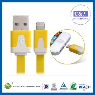 China cordón el 1M plano de los datos del cable del teléfono celular del Pin de los tallarines 8 de los 3FT USB para el aire mini 2 de Ipad en venta