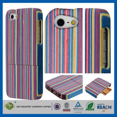 China Colorful Stripe Unique Handmade Natural  Hard Wood Cell Phone Cases Cover For Iphone 5S for sale