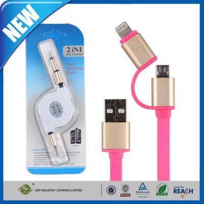 中国 2in1 Samsung/Iphone のための平らなヌードルを満たすマイクロ携帯電話 USB ケーブル SYNC データ 販売のため