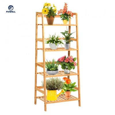 China Sustainable 4-Tier plant bamboo stand with stable and space-saving railings for sale