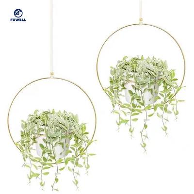 China Modern Hign Quality Plant Rack Hanging Set of 2 Metal Plant Hangers with Plastic Pot Home Decortion in Door Folwer Haning Pot Rack for sale