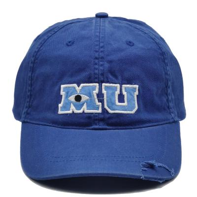 China COMMON Sports Custom Blue Twill Cotton Casual Washed Distressed Hat With Embroidery Unconstructed Tattered Baseball Cap for sale