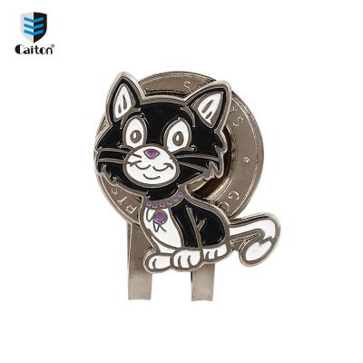 China Factory Supply Metal Cat Golf Hat Clip Storage Magnetic Golf Ball Clip Sign Golf Ball Marker C502 for sale