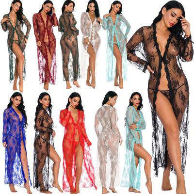 China 2021 new arrival S-XL sexy lingeries gauze robe women's valentines day sexy long lingerie robe for sale