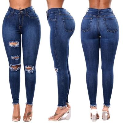 China 2021New Breathable Explosive European and American Elastic Hole Gaiters Slim Women's Jeans for sale