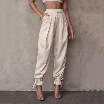 China KYK2068 wholesale Anti-wrinkle pleated casual loose ankle lace up elegant long pants women pants ladies for sale