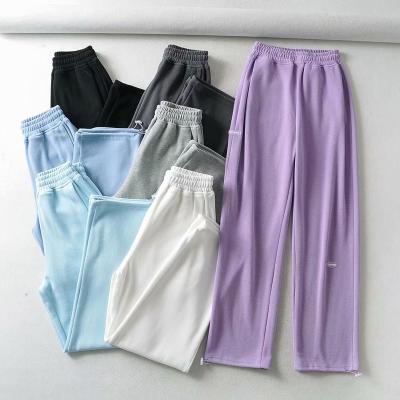 China KYK2054 Breathable Purple Embroidered Sports Pants Waist Joggers Elastic Pencil Pants High Waist Pants Women for sale