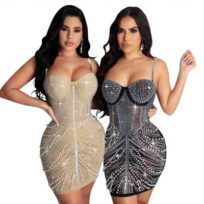 China KYLR Anti-Wrinkle Chest Strap Rhinestone Sexy Wrapped Hot Nightclub Club Dresses Sexy Women Clothing for sale