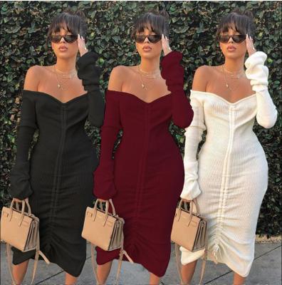 China 2021 Sexy fashion women breathable clothing off shoulder long sleeve maxi dress ropa mujer de ropa for sale