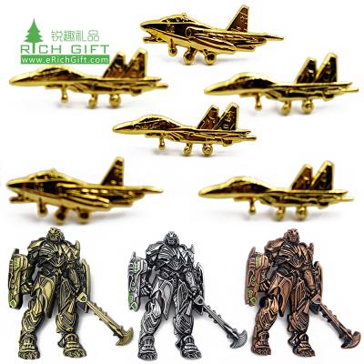 China Europe Factory Price Gold Plating Metal Car Robot Airbus Aircraft Air Force 3D Aircraft Lapel Pin Badge Manufacturer No Minimum for sale