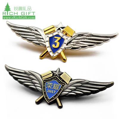 China Wholesale Uniform 3D Shoulder Die Cast Custom Design Metal Gold Plating Safety Military Pilot Wings Pin Badges With Your Own Logo for sale