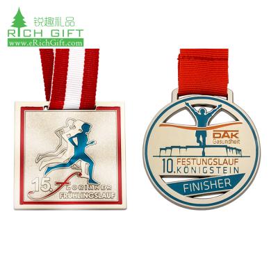 China Chinese Fiesta Supplier Custom Design Iron Stamped Nickel Plated Square Shaped 15k Marathon Running Medal for sale