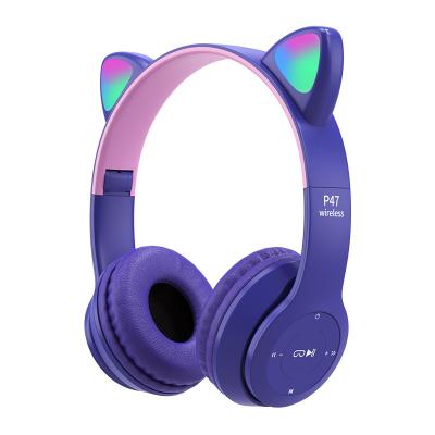 China Hot Selling Neckband P47 RGB Light Cat Headphones Wireless Earphones Gamer Headset For Music Call for sale