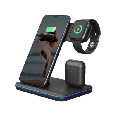 China Hot Selling Fast Foldable 15W Wireless Cell Phone Charger Wireless Mobile Charger 3 in 1 for Watch Earphone for sale