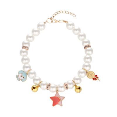 China Newest Factory Stock Pet Pearl Necklace Jewelry Personalized Fashion Cat Necklace Collar for sale