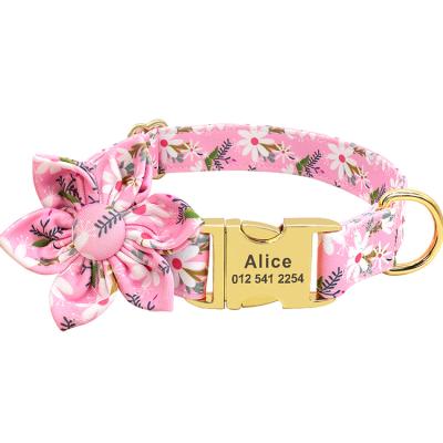 China China Factory Reflective Custom Adjustable Floral Pet Soft Collar With Gold Metal Buckle for sale