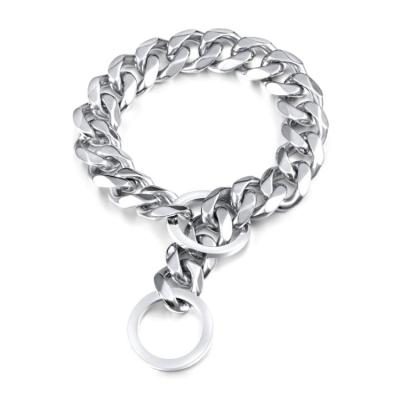 China Wholesale Viable Purses 15mm Stainless Steel Cuban Restriction Link Collar Slip Chain Gold Plated Dog Collar for sale