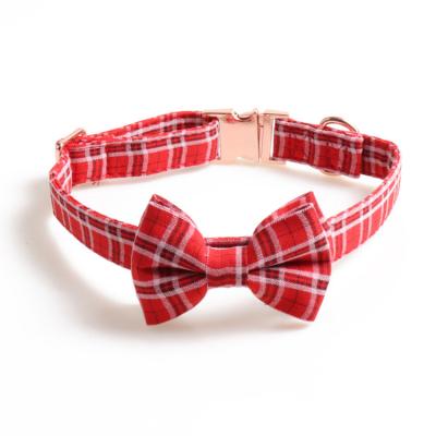 China Low MOQ Custom Metal Buckle Tartan Soft Adjustable Dog Collar Pet Collar From Factory for sale