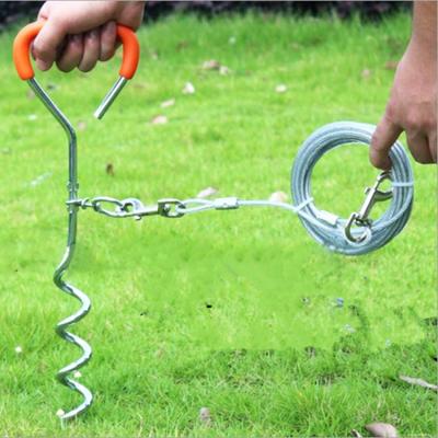 China Wholesale 6mm Steel Wire Rope Pet Leash Durable Training Lead Heavy Duty Dog Tie Out Cable And Stake for sale