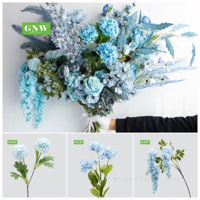 China Wholesale Decorative Flowers Rose Peony Wedding Decoration Supplies Hydrangea Minimalist Blue Artificial Silk Rose Flower Bouquet for sale