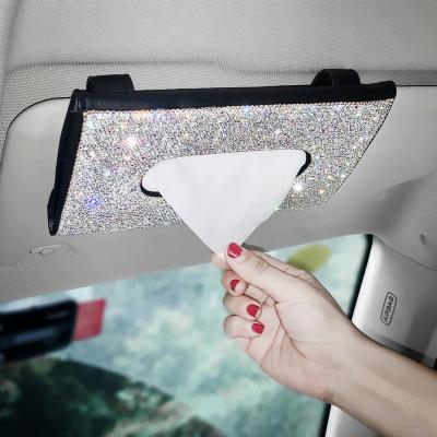 China Handmade Bling Bling Tissue Box Car Storage Sun Shade Tissue Box PU Leather Case Paper Holder For Mask for sale