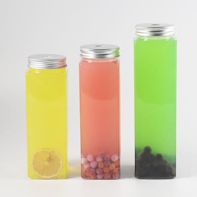 China Beverage Square Beverage Bottle Drinking Water Bottle For Milktea PET Wholesale Plastic Wide Mouth 450ml 500ml Screen Printing Screw Cap for sale