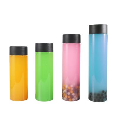 China Beverage Cylinder Beverage Bottle Wholesale 500ml Milktea Bottle PET Drinking Plastic With Round PP Cap Screen Printing Transparent BOJUE for sale