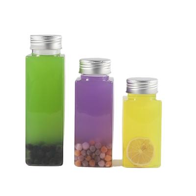 China Wholesale Beverage PET Say Off Plastic Juicy Lipstick Bottles Drinks Square Water Bottle With Aluminum Cap for sale