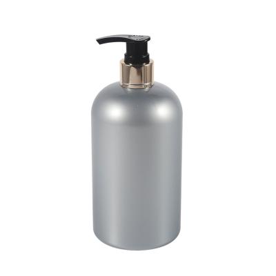 China Cosmetic Made In China 900ml Luxury PET Body Lotion Bottle Silver Gray Empty Bottles With Gold Pump Head for sale