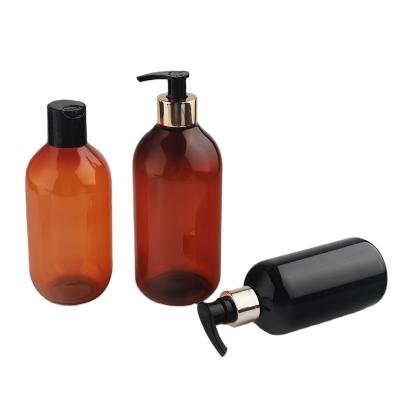 China High Quality Eco Friendly Amber Cosmetic Bottle Set Round Shampoo Packaging Bottle With Pump Head for sale