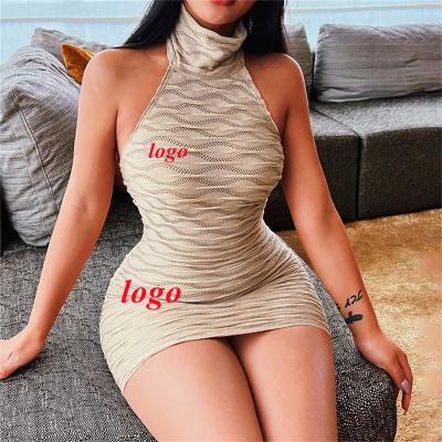 China Sexy Sleeveless Slim Dress 2022 Woman Ladies Mini Dress Fashion Backless Solid Breathable Summer Turtle Neck Bodycon Women for sale