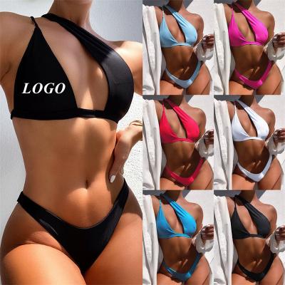 China 2021 Plus Size Custom Two Pieces Women Halter Logo Swimwear Cover Up Swimwear Sexy Bikini for sale