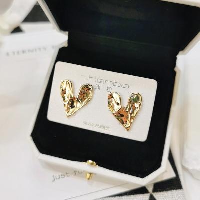 China Cute Exaggerated Classic Lead Free Nickel Free 18K Gold Plated 925 Sterling Silver Irregular Big Heart Shape Stud Earrings For Girl for sale