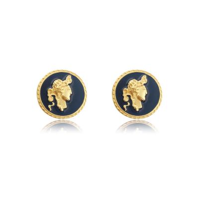 China 18K Gold Plated Retro Black Circular Luxury Geometric Portrait Stud Earrings Lead Free Nickel Free 925 Sterling Silver Stud Earrings For Women for sale