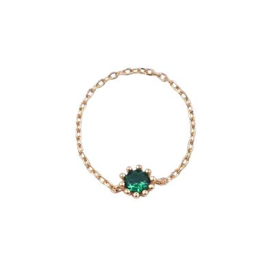 China Wholesale Fashion 18K Lead Free Nickel Free Gold Plated Chain Ring 925 Sterling Silver Natural Green Gem Zircon Charm Ring For Women for sale