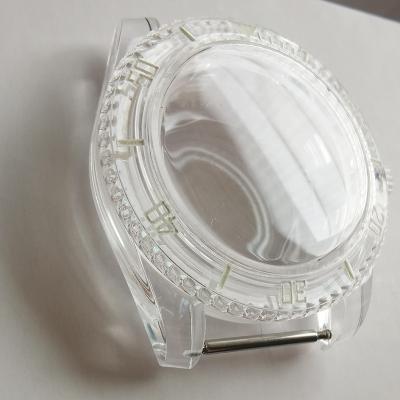 China 8215 Movement 40mm Acrylic Plastic Clear Case 40mm Unidirectional Counterclockwise Rotating Watch Set for sale