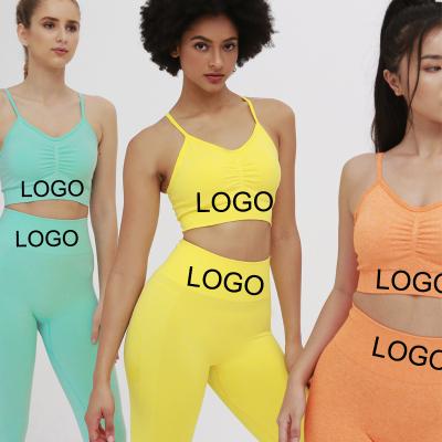 China Custom Logo Breathable Plus Size Workout Sport Joggers Women Adjustable Strap Gym Bra And Leggings Fitness Seamless Sets for sale