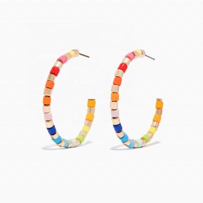 China 2019 New Fashion Rainbow Colorful Enamel Casual/Sporty Stainless Steel Circle Bead Stud Earrings For Women for sale