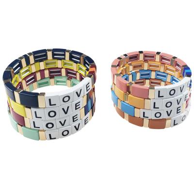 China Custom ALLOY Logo Rainbow Enamel Painted Mens Bracelet Engrave Any Content Rainbow Bracelet For Women for sale