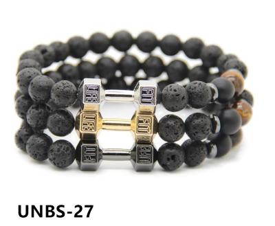 China 2018 New Lava Rock Black Onyx Dumbbell Men's Leather Bracelet For Sports Jewelry for sale