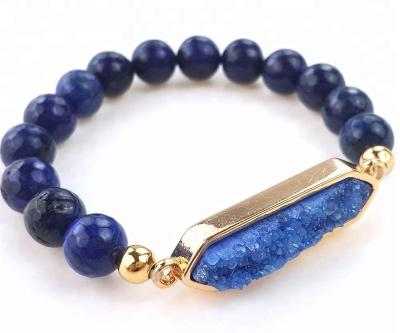 China Gold crystal ball with blue beads nature stone bracelet for sale