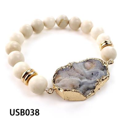 China Crystal New Design Stone Stainless Steel Charm Natural Druzy Bracelet for sale