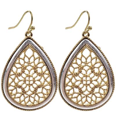 China CLASSIC 2020 Summer Edging Teardrop Earrings Silver Gold Plated Textured Hollow Out Earrings For Women for sale